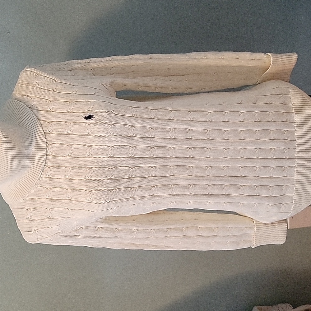 Ralph Lauren Sport Women Cream Cable Knit Turtleneck Sweater Long